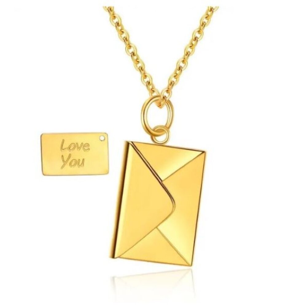 LOVE YOU Metallic Note Card in Envelope Necklace